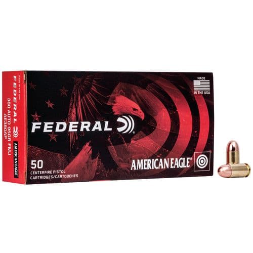 Federal AE380AP American Eagle 380 ACP 95 gr Full Metal Jacket (FMJ) 50 Bx/ 20 Cs Federal AE380AP American Eagle 380 ACP 95 gr Full Metal Jacket (FMJ) 50 Bx/ 20 Cs