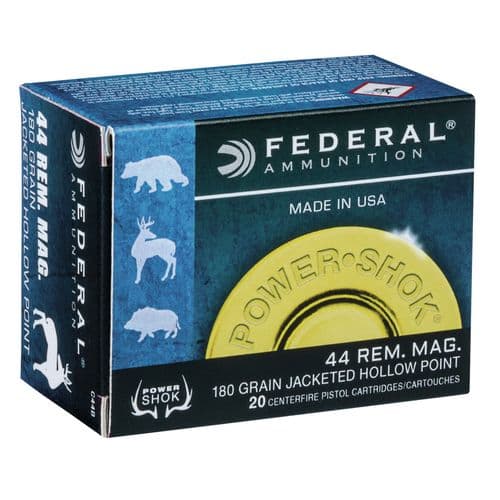 Federal C44B Power-Shok 44 Rem Mag 180 gr Jacketed Hollow Point (JHP) 20 Bx/ 25 Cs Federal C44B Power-Shok 44 Rem Mag 180 gr Jacketed Hollow Point (JHP) 20 Bx/ 25 Cs