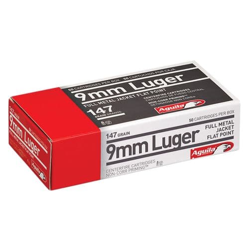 Aguila 1E097719 Pistol 9mm Luger 147 gr Full Metal Jacket Flat Point (FMJFP) 50 Bx Aguila 1E097719 Pistol 9mm Luger 147 gr Full Metal Jacket Flat Point (FMJFP) 50 Bx