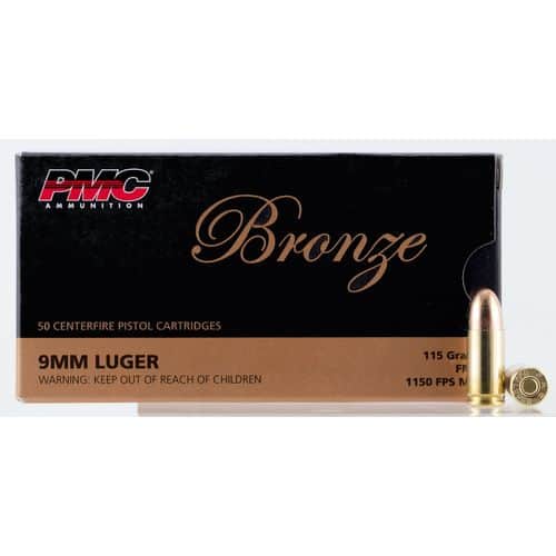 PMC 9A Bronze 9mm Luger 115 gr Full Metal Jacket (FMJ) 50 Bx/ 20 Cs PMC 9A Bronze 9mm Luger 115 gr Full Metal Jacket (FMJ) 50 Bx/ 20 Cs