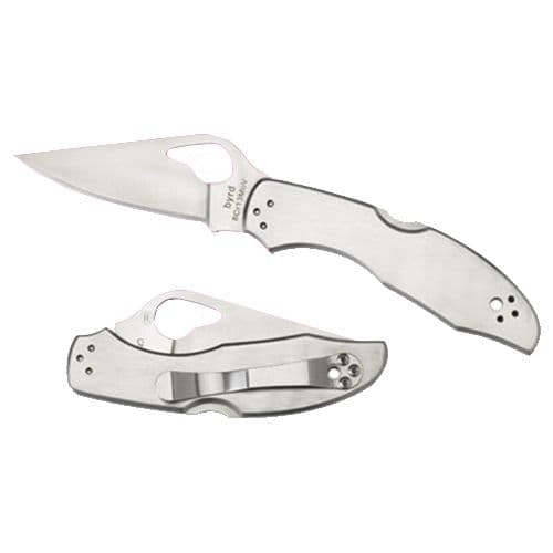Spyderco BY04P2 Byrd Meadowlark 2 3" Folding Clip Point Plain 8Cr13MoV SS Blade/ Stainless Handle Spyderco BY04P2 Byrd Meadowlark 2 3" Folding Clip Point Plain 8Cr13MoV SS Blade/ Stainless Handle
