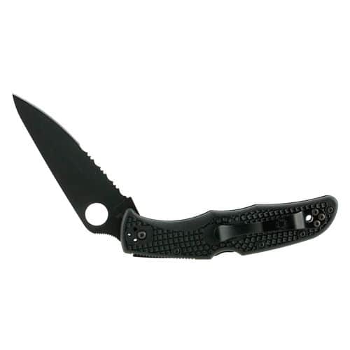 Spyderco C10PSBBK Endura 4 Lightweight 3.75" Folding Clip Point Part Serrated TiCN Black VG-10 Blade/ FRN Black Handle Spyderco C10PSBBK Endura 4 Lightweight 3.75" Folding Clip Point Part Serrated TiCN Black VG-10 Blade/ FRN Black Handle