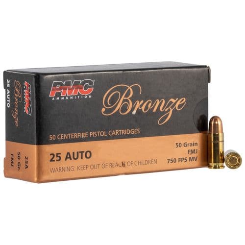 PMC 25A Bronze 25 ACP 50 gr Full Metal Jacket (FMJ) 50 Bx/ 20 Cs PMC 25A Bronze 25 ACP 50 gr Full Metal Jacket (FMJ) 50 Bx/ 20 Cs