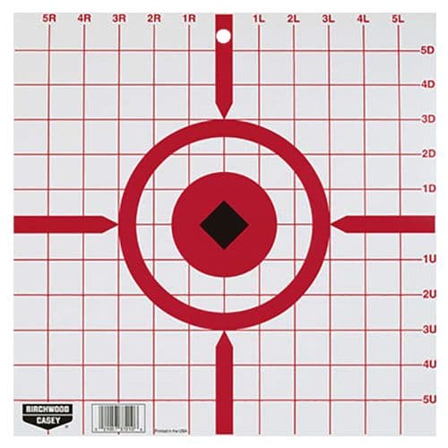 Birchwood Casey 37210 Rigid Sight-In Crosshair Hanging Tagboard Target 12" 10 Per Pkg White Board w/Black Target & Red Accents Birchwood Casey 37210 Rigid Sight-In Crosshair Hanging Tagboard Target 12" 10 Per Pkg White Board w/Black Target & Red Accents