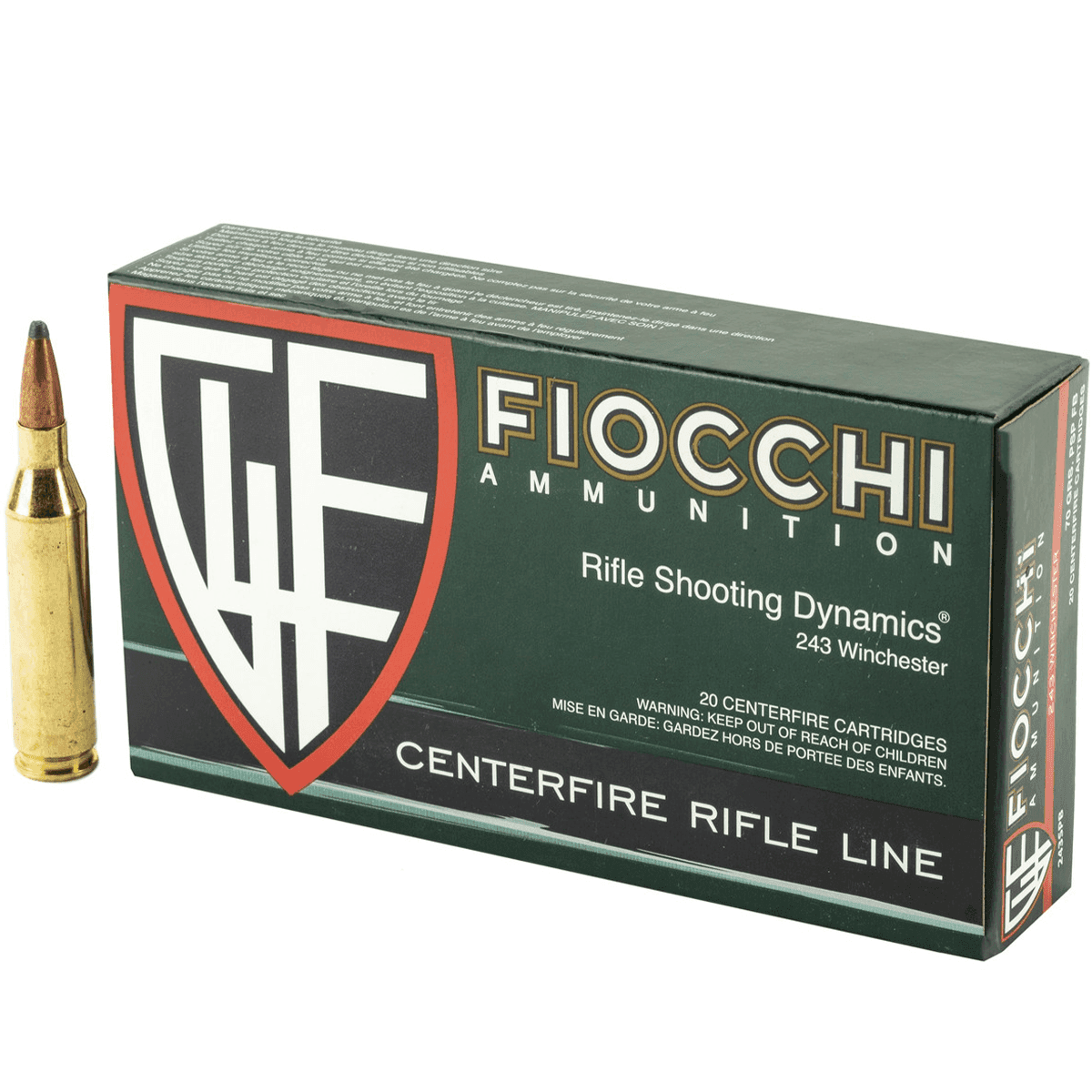 Fiocchi 243SPD Shooting Dynamics243 Winchester 100 GR Pointed Soft Point (PSP) 20 Bx/ 10 Cs Fiocchi 243SPD Shooting Dynamics243 Winchester 100 GR Pointed Soft Point (PSP) 20 Bx/ 10 Cs