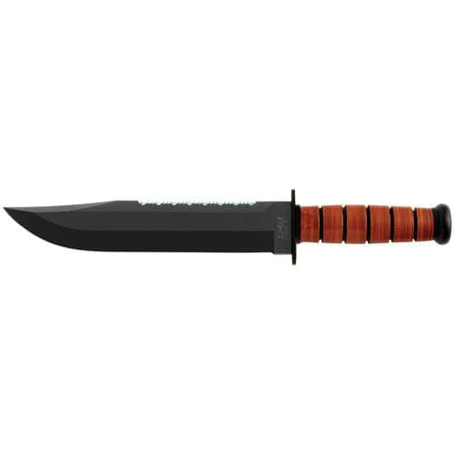 Ka-Bar 2217 Big Brother 9.38" Fixed Clip Point Part Serrated Black 1095 Cro-Van Blade Brown Leather Handle Ka-Bar 2217 Big Brother 9.38" Fixed Clip Point Part Serrated Black 1095 Cro-Van Blade Brown Leather Handle