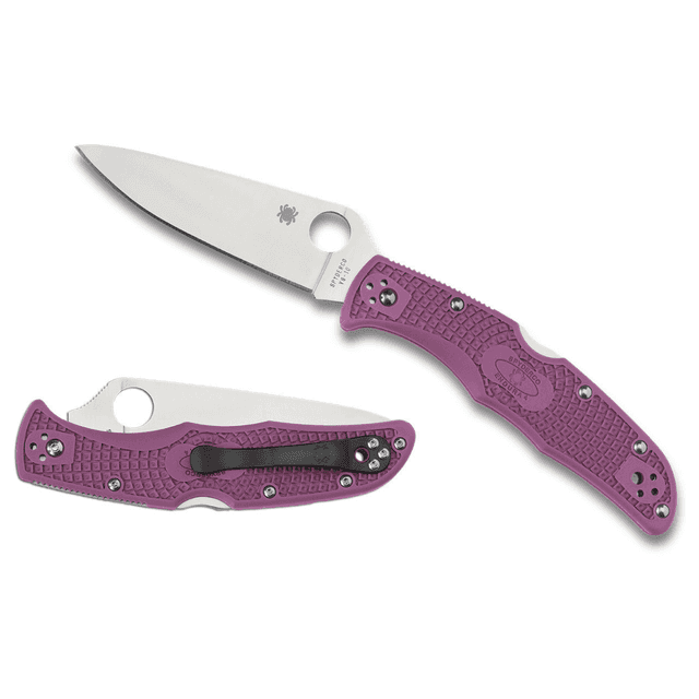 Spyderco Endura 4 Lightweight Folding Knife, 3.75" Clip Point Plain VG-10 SS Blade Purple Bi-Directional Texturing FRN Handle Includes Pocket Clip - C10FPPR Spyderco Endura 4 Lightweight Folding Knife, 3.75" Clip Point Plain VG-10 SS Blade Purple Bi-Directional Texturing FRN Handle Includes Pocket Clip - C10FPPR