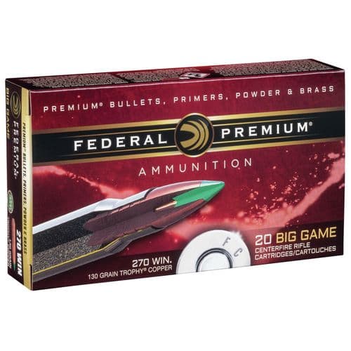 Federal P270TC1 Premium 270 Win 130 gr Trophy Copper (TC) 20 Bx/ 10 Cs Federal P270TC1 Premium 270 Win 130 gr Trophy Copper (TC) 20 Bx/ 10 Cs