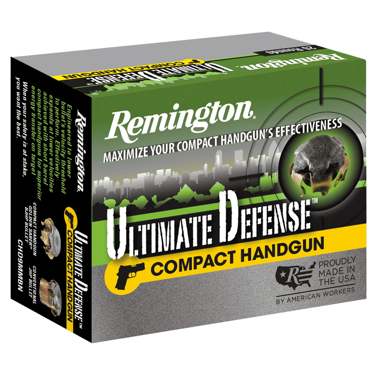 Remington Ammunition 28963 Ultimate Defense Compact Handgun 9mm Luger 124 gr Brass Jacket Hollow Point Ammo Remington Ammunition 28963 Ultimate Defense Compact Handgun 9mm Luger 124 gr Brass Jacket Hollow Point Ammo