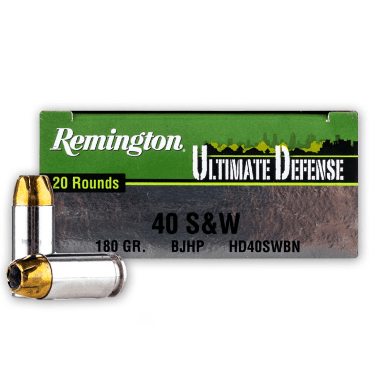 Remington Ultimate Defense Full Size Handgun 40 S&W 180 gr Brass Jacket Hollow Point Ammo Remington Ultimate Defense Full Size Handgun 40 S&W 180 gr Brass Jacket Hollow Point Ammo
