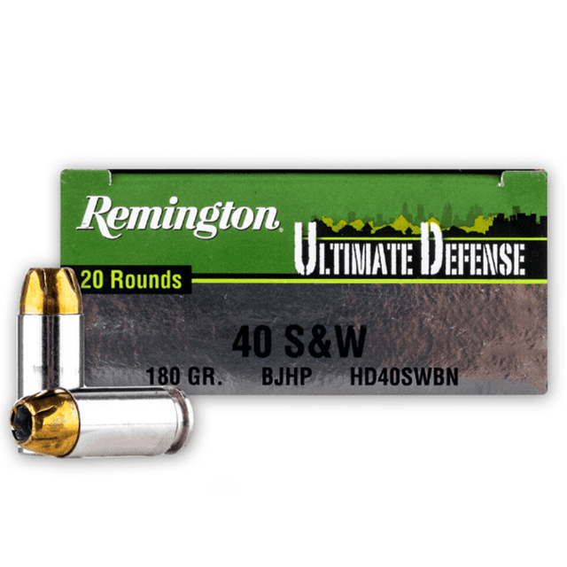 Remington Ultimate Defense Full Size Handgun 40 S&W 180 gr Brass Jacket Hollow Point Ammo Remington Ultimate Defense Full Size Handgun 40 S&W 180 gr Brass Jacket Hollow Point Ammo