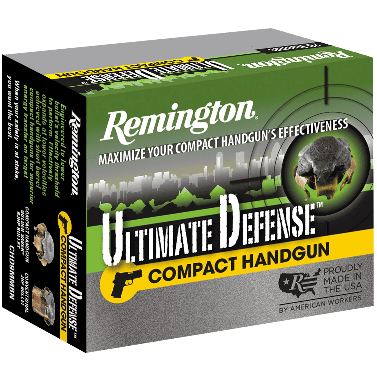 Remington Ultimate Defense Compact Handgun 45 ACP 230 gr Brass Jacket Hollow Point (BJHP) Remington Ultimate Defense Compact Handgun 45 ACP 230 gr Brass Jacket Hollow Point (BJHP)
