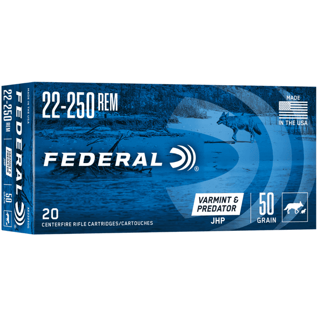 Federal American Eagle Varmint & Predator 22-250 Rem 50 grain, 20 Per Box - AE22250G Federal American Eagle Varmint & Predator 22-250 Rem 50 grain, 20 Per Box - AE22250G
