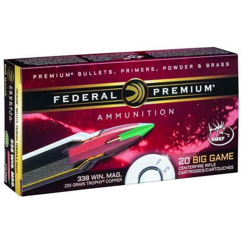 Federal P338TC1 Premium 338 Win Mag 225 gr Trophy Copper (TC) 20 Bx/ 10 Cs Federal P338TC1 Premium 338 Win Mag 225 gr Trophy Copper (TC) 20 Bx/ 10 Cs