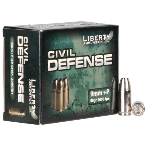 Liberty Ammunition LACD09014 Civil Defense 9mm Luger +P 50 gr Hollow Point (HP) 20 Bx/ 50 Cs Liberty Ammunition LACD09014 Civil Defense 9mm Luger +P 50 gr Hollow Point (HP) 20 Bx/ 50 Cs