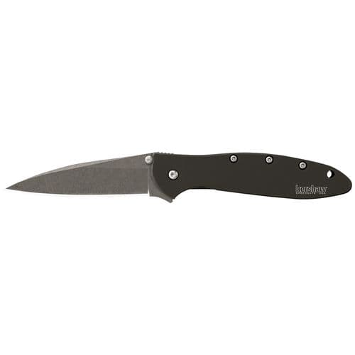 Kershaw 1660SWBLK Leek 3" Modified Drop Point Plain Stonewashed 14C28N Sandvik Black Anodized Aluminum Handle Folding Kershaw 1660SWBLK Leek 3" Modified Drop Point Plain Stonewashed 14C28N Sandvik Black Anodized Aluminum Handle Folding