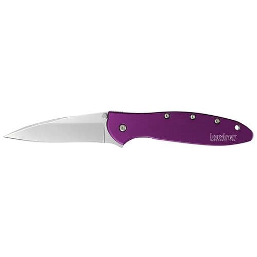 Kershaw 1660PUR Leek 3" Modified Drop Point Plain Bead Blasted 14C28N Sandvik Purple Anodized Aluminum Handle Folding Kershaw 1660PUR Leek 3" Modified Drop Point Plain Bead Blasted 14C28N Sandvik Purple Anodized Aluminum Handle Folding