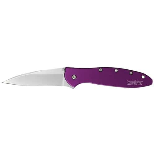 Kershaw 1660PUR Leek 3" Modified Drop Point Plain Bead Blasted 14C28N Sandvik Purple Anodized Aluminum Handle Folding Kershaw 1660PUR Leek 3" Modified Drop Point Plain Bead Blasted 14C28N Sandvik Purple Anodized Aluminum Handle Folding