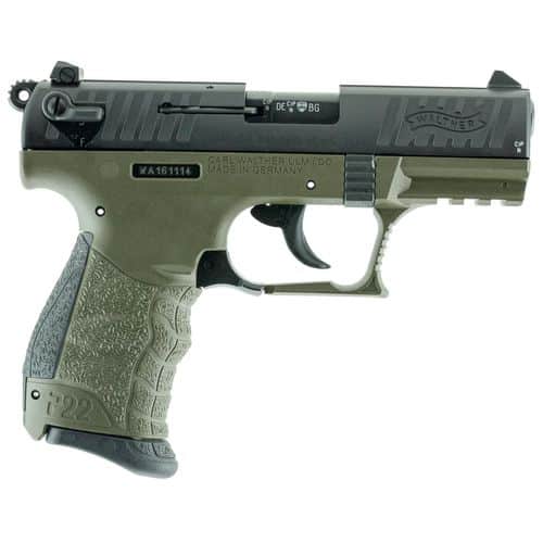 Walther Arms 5120338 P22 Military *CA Compliant 22 LR 3.42" 10+1 OD Green Black Tenifer Slide OD Green Polymer Grip Walther Arms 5120338 P22 Military *CA Compliant 22 LR 3.42" 10+1 OD Green Black Tenifer Slide OD Green Polymer Grip