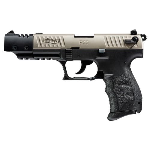 Walther Arms 5120337 P22 Target *CA Compliant 22 LR 5" 10+1 Black Nickel Slide Black Interchangeable Backstrap Grip Walther Arms 5120337 P22 Target *CA Compliant 22 LR 5" 10+1 Black Nickel Slide Black Interchangeable Backstrap Grip