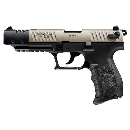 Walther Arms 5120337 P22 Target *CA Compliant 22 LR 5" 10+1 Black Nickel Slide Black Interchangeable Backstrap Grip Walther Arms 5120337 P22 Target *CA Compliant 22 LR 5" 10+1 Black Nickel Slide Black Interchangeable Backstrap Grip