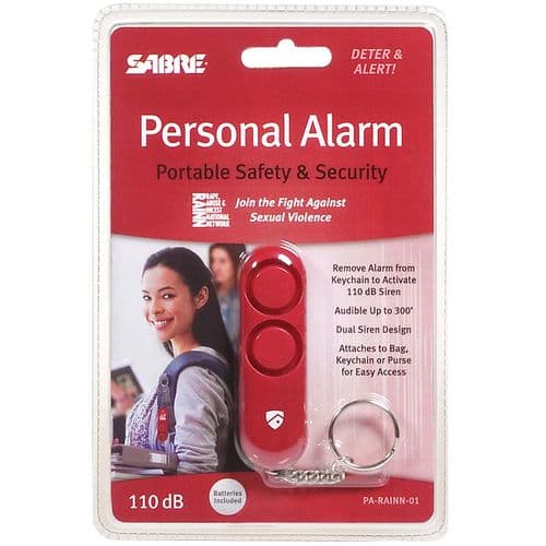 Sabre PARAINN01 Personal Alarm Dual Siren with Keyring 300 ft Range Pocket/Keychain Sabre PARAINN01 Personal Alarm Dual Siren with Keyring 300 ft Range Pocket/Keychain
