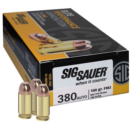 Sig Sauer E380B150 Elite Ball 380 ACP 100 gr Full Metal Jacket (FMJ) 50 Bx/ 20 Cs Sig Sauer E380B150 Elite Ball 380 ACP 100 gr Full Metal Jacket (FMJ) 50 Bx/ 20 Cs