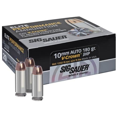 Sig Sauer Elite V-Crown 10mm Auto 180 gr Jacketed Hollow Point (JHP) - E10MM120 Sig Sauer Elite V-Crown 10mm Auto 180 gr Jacketed Hollow Point (JHP) - E10MM120