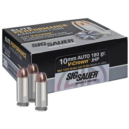 Sig Sauer Elite V-Crown 10mm Auto 180 gr Jacketed Hollow Point (JHP) - E10MM120 Sig Sauer Elite V-Crown 10mm Auto 180 gr Jacketed Hollow Point (JHP) - E10MM120