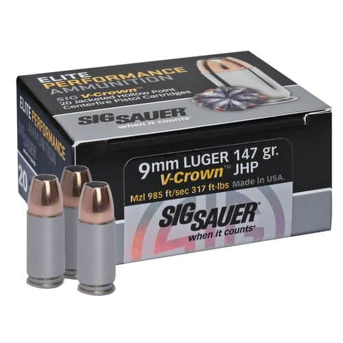 Sig Sauer Elite V-Crown 9mm Luger 147 gr Jacketed Hollow Point (JHP) - E9MMA320 Sig Sauer Elite V-Crown 9mm Luger 147 gr Jacketed Hollow Point (JHP) - E9MMA320