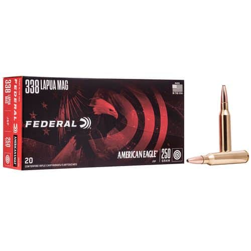 Federal AE338L American Eagle 338 Lapua Mag 250 gr Jacketed Soft Point (JSP) 20 Bx/ 10 Cs Federal AE338L American Eagle 338 Lapua Mag 250 gr Jacketed Soft Point (JSP) 20 Bx/ 10 Cs