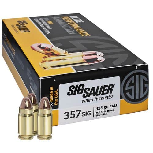 Sig Sauer E357B150 Elite Ball 357 Sig 125 gr Full Metal Jacket (FMJ) 50 Bx/ 20 Cs Sig Sauer E357B150 Elite Ball 357 Sig 125 gr Full Metal Jacket (FMJ) 50 Bx/ 20 Cs