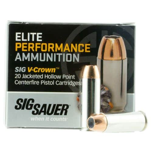 Sig Sauer E45LC120 Elite V-Crown 45 Colt (LC) 230 gr Jacketed Hollow Point (JHP) 20 Bx/ 10 Cs Sig Sauer E45LC120 Elite V-Crown 45 Colt (LC) 230 gr Jacketed Hollow Point (JHP) 20 Bx/ 10 Cs