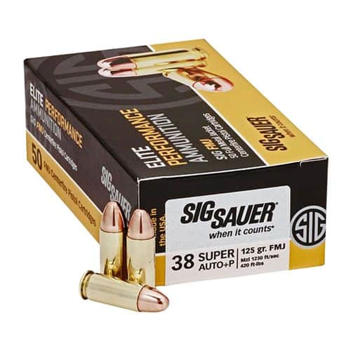 Sig Sauer E38SUB50 Elite Ball 38 Super +P 125 gr Full Metal Jacket (FMJ) 50 Bx/ 20 Cs Sig Sauer E38SUB50 Elite Ball 38 Super +P 125 gr Full Metal Jacket (FMJ) 50 Bx/ 20 Cs