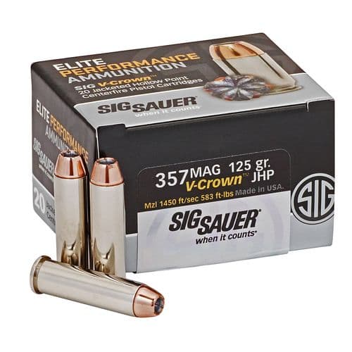 Sig Sauer E357M120 Elite V-Crown 357 Mag 125 gr Jacketed Hollow Point (JHP) 20 Bx/ 10 Cs Sig Sauer E357M120 Elite V-Crown 357 Mag 125 gr Jacketed Hollow Point (JHP) 20 Bx/ 10 Cs