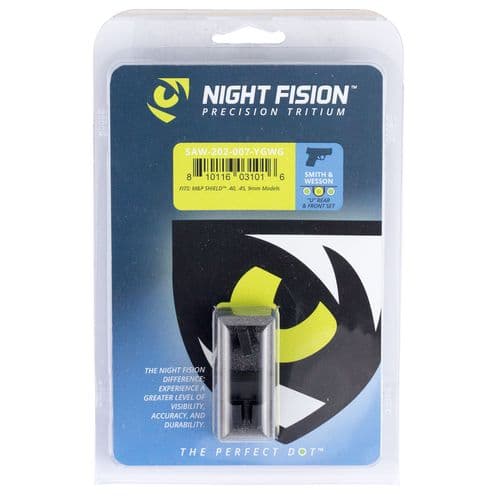Night Fision SAW202007YGW Night Sight Set Square Front/U-Notch Rear S&W M&P Shield Green Tritium w/Yellow Outline Tritium Green w/White Outline Black Night Fision SAW202007YGW Night Sight Set Square Front/U-Notch Rear S&W M&P Shield Green Tritium w/Yellow Outline Tritium Green w/White Outline Black
