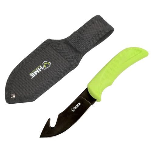 HME KNFBGH Fixed Blade 3.50" Fixed Gut Hook Plain Black Oxide 420HC Blade TPR Green Handle HME KNFBGH Fixed Blade 3.50" Fixed Gut Hook Plain Black Oxide 420HC Blade TPR Green Handle