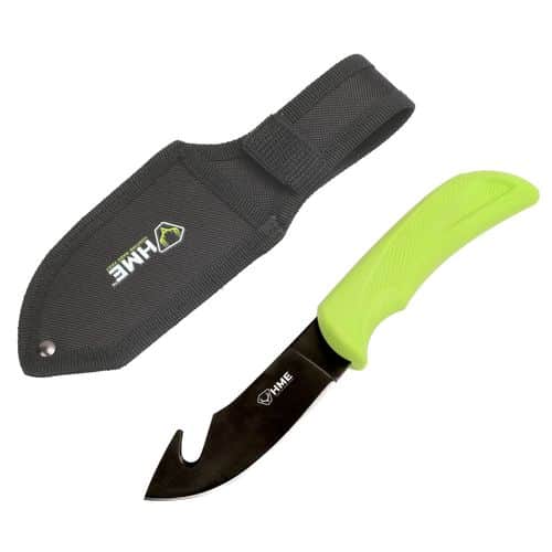 HME KNFBGH Fixed Blade 3.50" Fixed Gut Hook Plain Black Oxide 420HC Blade TPR Green Handle HME KNFBGH Fixed Blade 3.50" Fixed Gut Hook Plain Black Oxide 420HC Blade TPR Green Handle