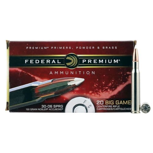 Federal P3006A3 Premium 30-06 Springfield 150 gr Nosler Accubond (AB) 20 Bx/ 10 Cs Federal P3006A3 Premium 30-06 Springfield 150 gr Nosler Accubond (AB) 20 Bx/ 10 Cs