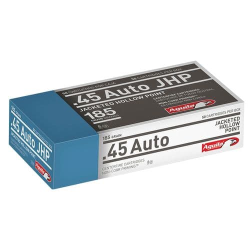Aguila 1E454321 Pistol 45 ACP 185 gr Jacketed Hollow Point (JHP) 50 Bx/ 10 Cs Aguila 1E454321 Pistol 45 ACP 185 gr Jacketed Hollow Point (JHP) 50 Bx/ 10 Cs