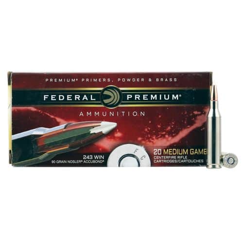 Federal P243A1 Premium 243 Win 90 gr Nosler Accubond (AB) 20 Bx/ 10 Cs Federal P243A1 Premium 243 Win 90 gr Nosler Accubond (AB) 20 Bx/ 10 Cs