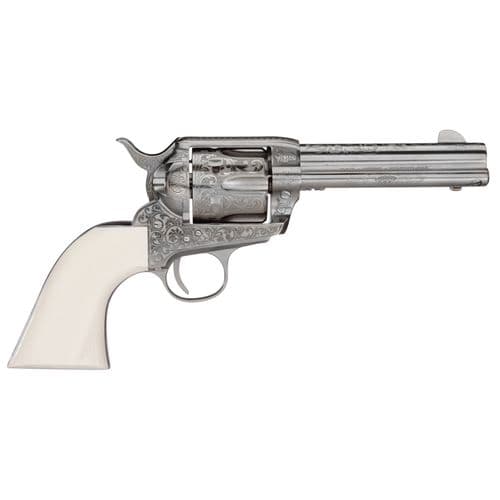Taylors & Company OG1402 1873 Cattleman Outlaw Legacy Engraved 45 Colt (LC) 6rd 4.75" Nickel Engraved Ivory Synthetic Grip Taylors & Company OG1402 1873 Cattleman Outlaw Legacy Engraved 45 Colt (LC) 6rd 4.75" Nickel Engraved Ivory Synthetic Grip
