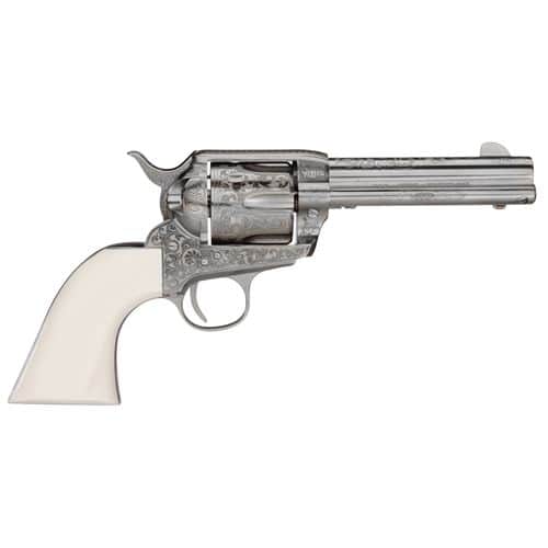Taylors & Company OG1402 1873 Cattleman Outlaw Legacy Engraved 45 Colt (LC) 6rd 4.75" Nickel Engraved Ivory Synthetic Grip Taylors & Company OG1402 1873 Cattleman Outlaw Legacy Engraved 45 Colt (LC) 6rd 4.75" Nickel Engraved Ivory Synthetic Grip
