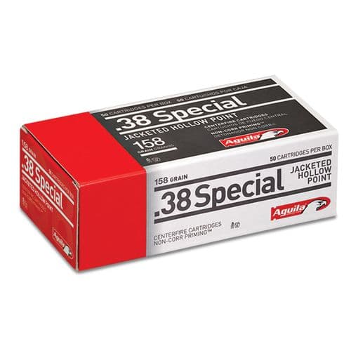 Aguila 1E382520 Pistol 38 Special 158 gr Semi Jacketed Hollow Point (SJHP) 50 Bx/ 10 Cs Aguila 1E382520 Pistol 38 Special 158 gr Semi Jacketed Hollow Point (SJHP) 50 Bx/ 10 Cs