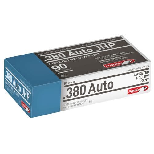 Aguila 1E802112 Pistol 380 ACP 90 gr Jacketed Hollow Point (JHP) 50 Bx/ 10 Cs Aguila 1E802112 Pistol 380 ACP 90 gr Jacketed Hollow Point (JHP) 50 Bx/ 10 Cs