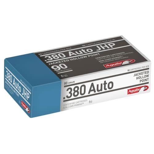 Aguila 1E802112 Pistol 380 ACP 90 gr Jacketed Hollow Point (JHP) 50 Bx/ 10 Cs Aguila 1E802112 Pistol 380 ACP 90 gr Jacketed Hollow Point (JHP) 50 Bx/ 10 Cs