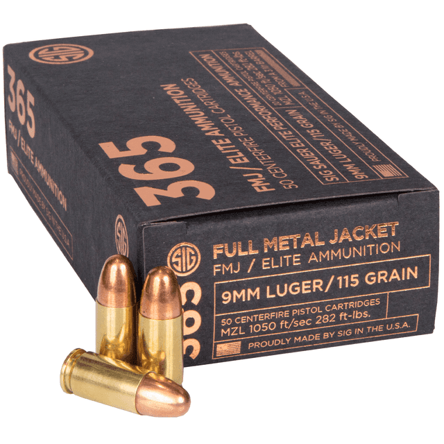Sig Sauer E9MMB136550 Elite Ball 9mm Luger 115 gr Full Metal Jacket (FMJ) 50 Bx/ 20 Cs Sig Sauer E9MMB136550 Elite Ball 9mm Luger 115 gr Full Metal Jacket (FMJ) 50 Bx/ 20 Cs