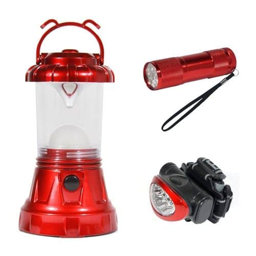 Sona Enterprises 3 Piece Camping LED Lighting Set - Includes Lantern, Headlamp, and Handheld - Red Sona Enterprises 3 Piece Camping LED Lighting Set - Includes Lantern, Headlamp, and Handheld - Red