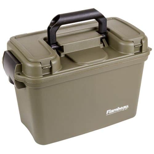 Flambeau 1408ST Shotshell Ammo Can with Trays 12/20 Gauge 13" L x 6.5" W x 8.25" D 100 rd Tan Flambeau 1408ST Shotshell Ammo Can with Trays 12/20 Gauge 13" L x 6.5" W x 8.25" D 100 rd Tan