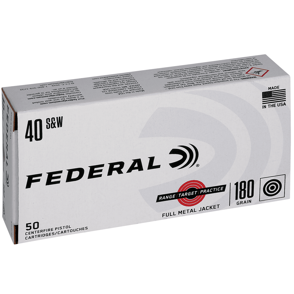 Federal 40 S&W 180 gr Full Metal Jacket (FMJ) Handgun Ammo Federal 40 S&W 180 gr Full Metal Jacket (FMJ) Handgun Ammo